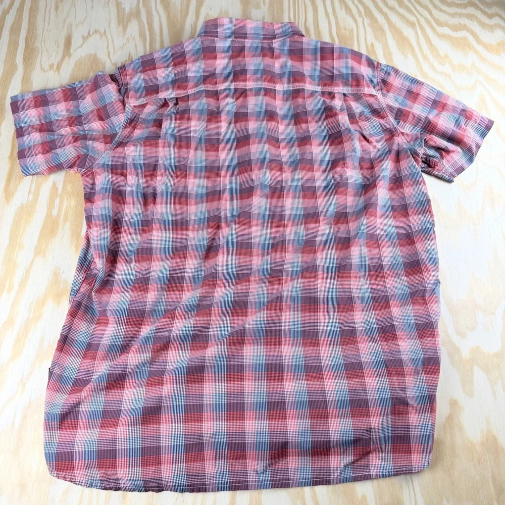 The North Face Mens XL Plaid Short Sleeve Button Down Shirt Red Blue White